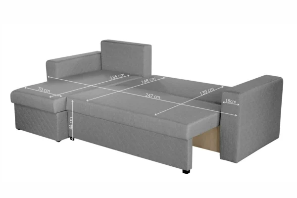Coltar extensibil reversibil Napoli Gri, cu lada de depozitare