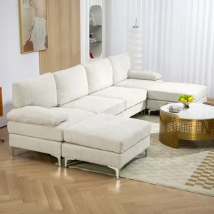Canapea Modulară de 4 Locuri cu 2 Fotolii pentru Picioare